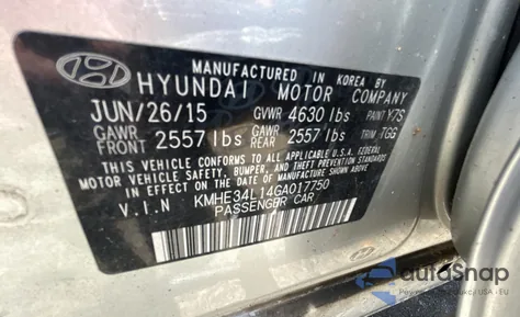 2016 Hyundai Sonata Hybrid from USA, damaged, VIN KMHE34L14GA017750
